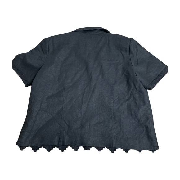 80s Black Lace Trimmed Cropped Button-Down Blouse Size L - Picture 3 of 3